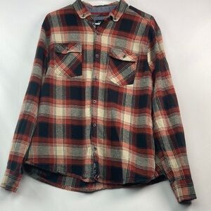Canada Weathergear orange, and black plaid flannel button down shirt large